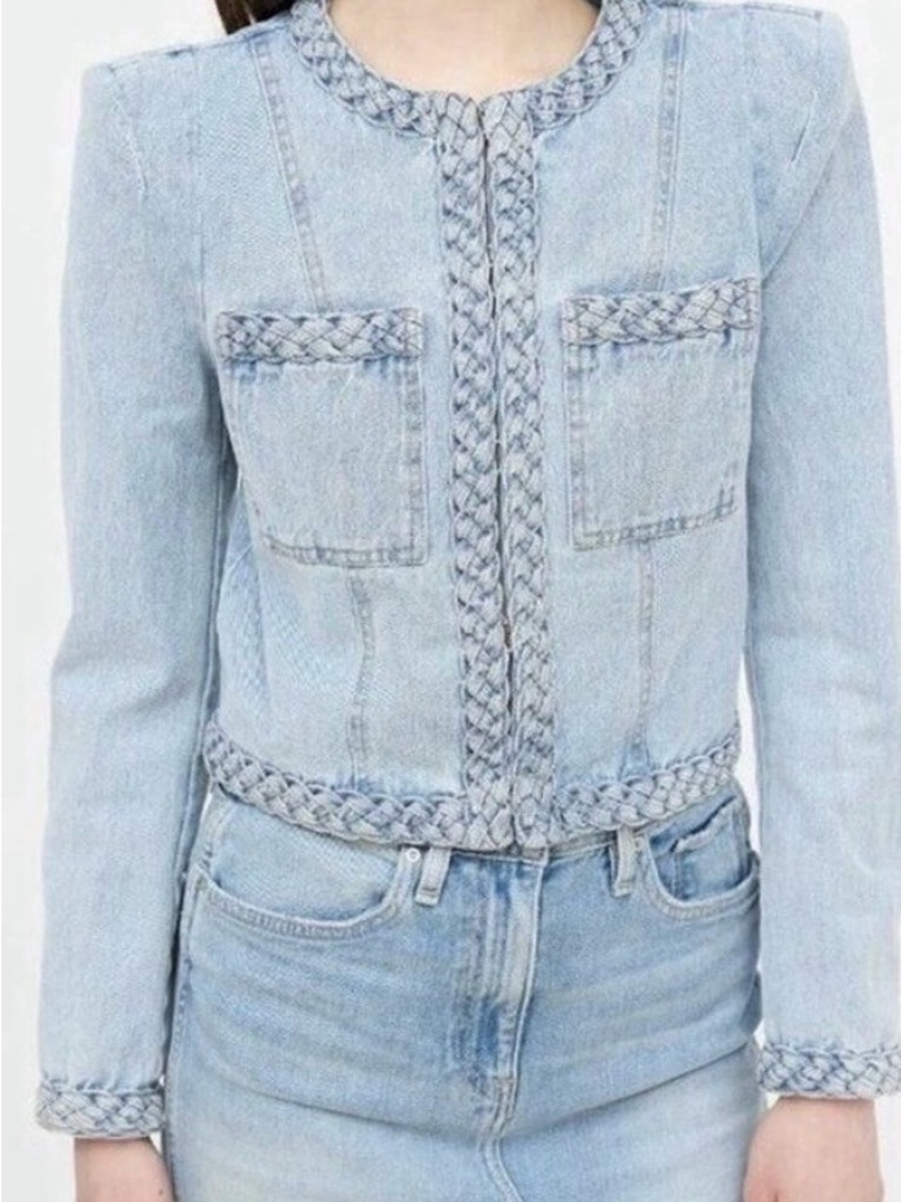 Veronica Beard Arrowe Jacket Glazier Braided Denim Jacket Size 0 - Picture 2 of 11